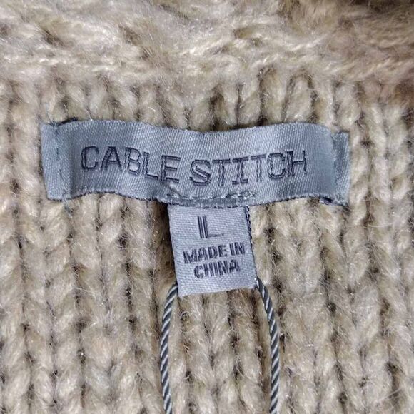 Cable Stitch Tan Deep V-Neck Long Sleeve Sweater L - Picture 4 of 5